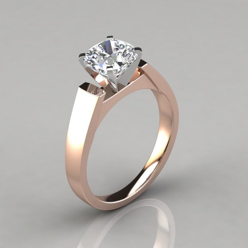 Flat Edged Cathedral Cushion Cut Solitaire Engagement Ring