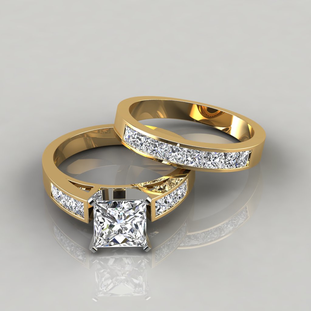 Princess Cut Engagement Ring and Wedding Band Bridal Set
