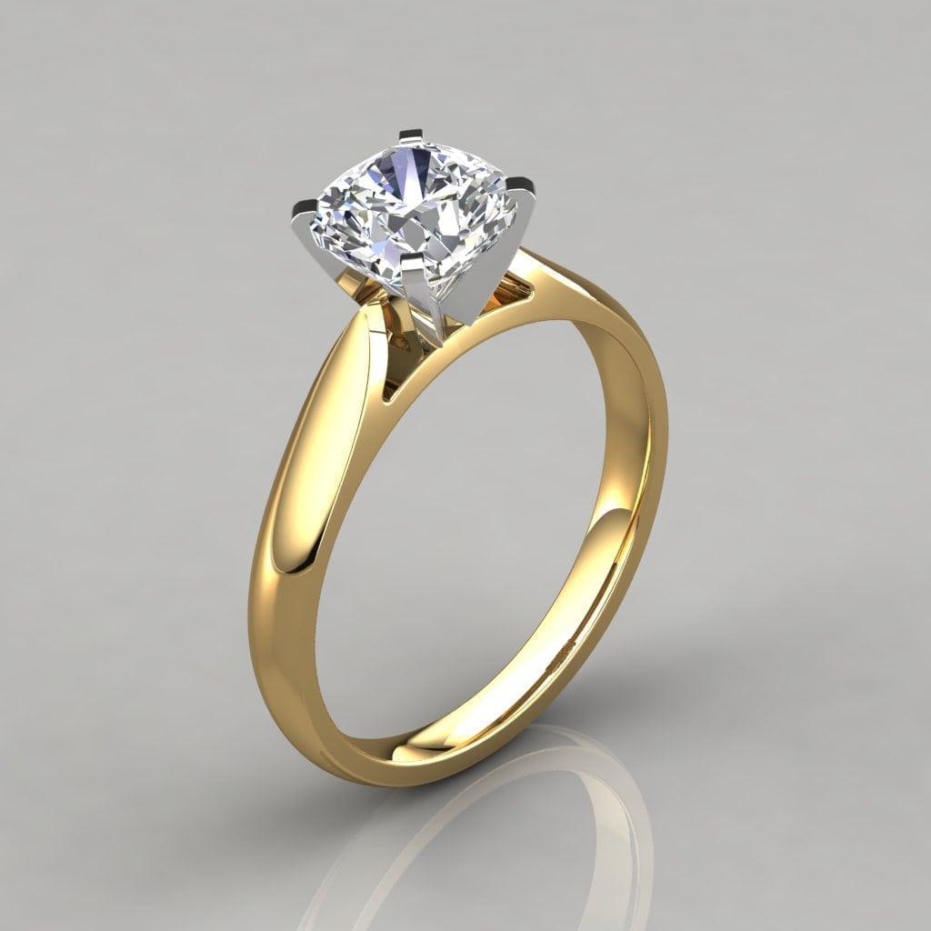 Tapered Cathedral Cushion Cut Engagement Ring Forever Moissanite