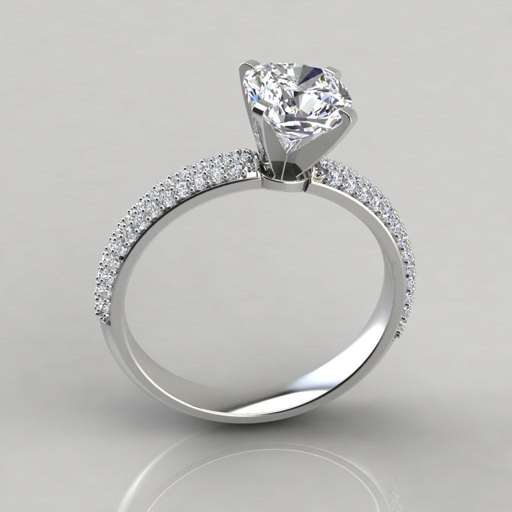 Micro Pave Cushion Cut Engagement Ring Forever Moissanite