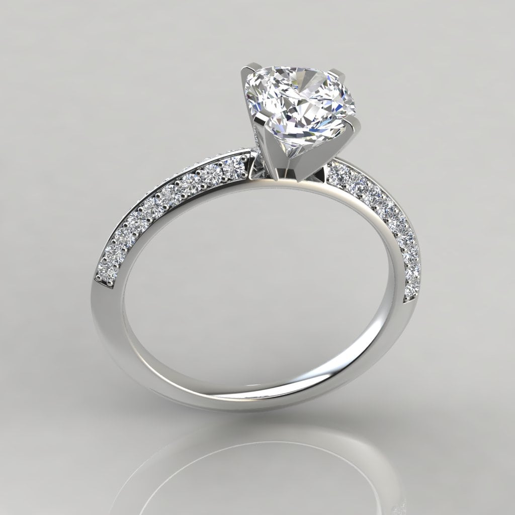 Knife Edge Pave Cushion Cut Engagement Ring Forever Moissanite