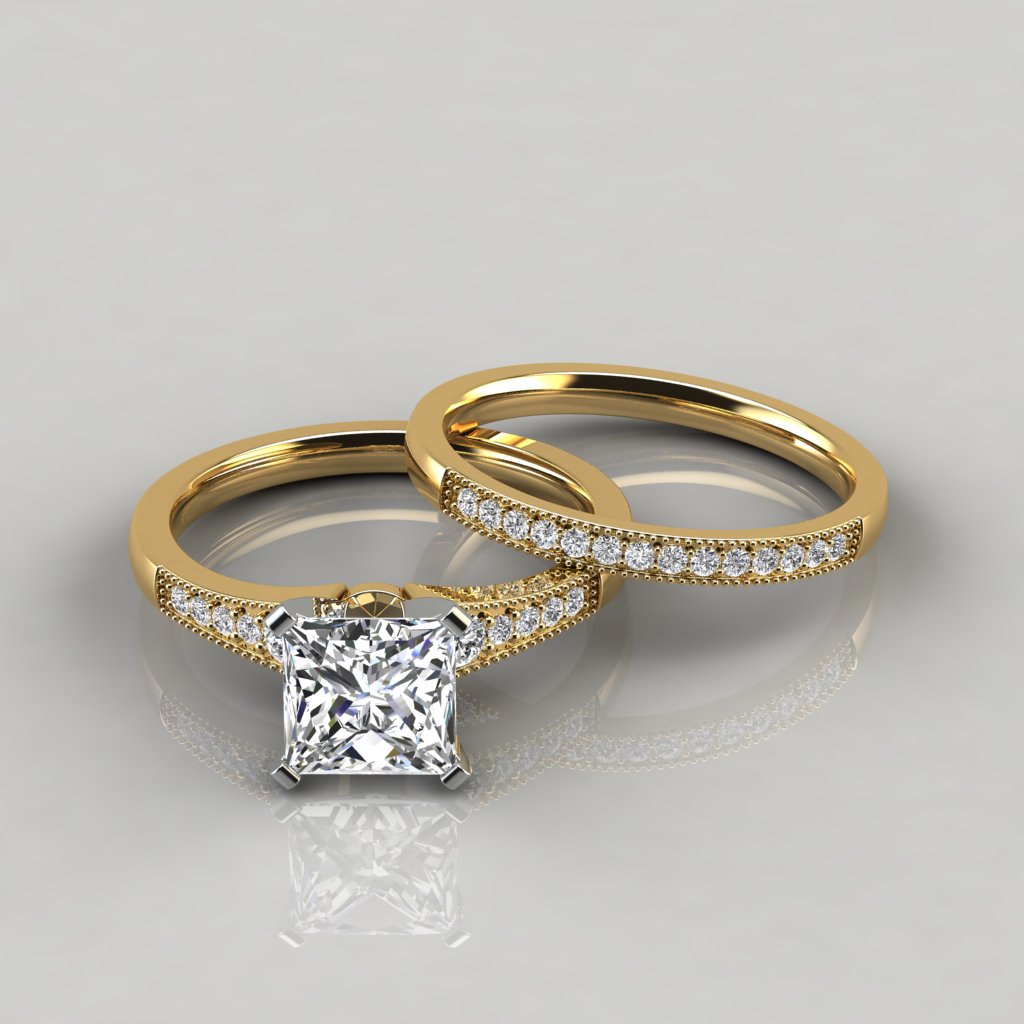 Princess Cut Graduated Milgrain Bridal Set Rings Forever