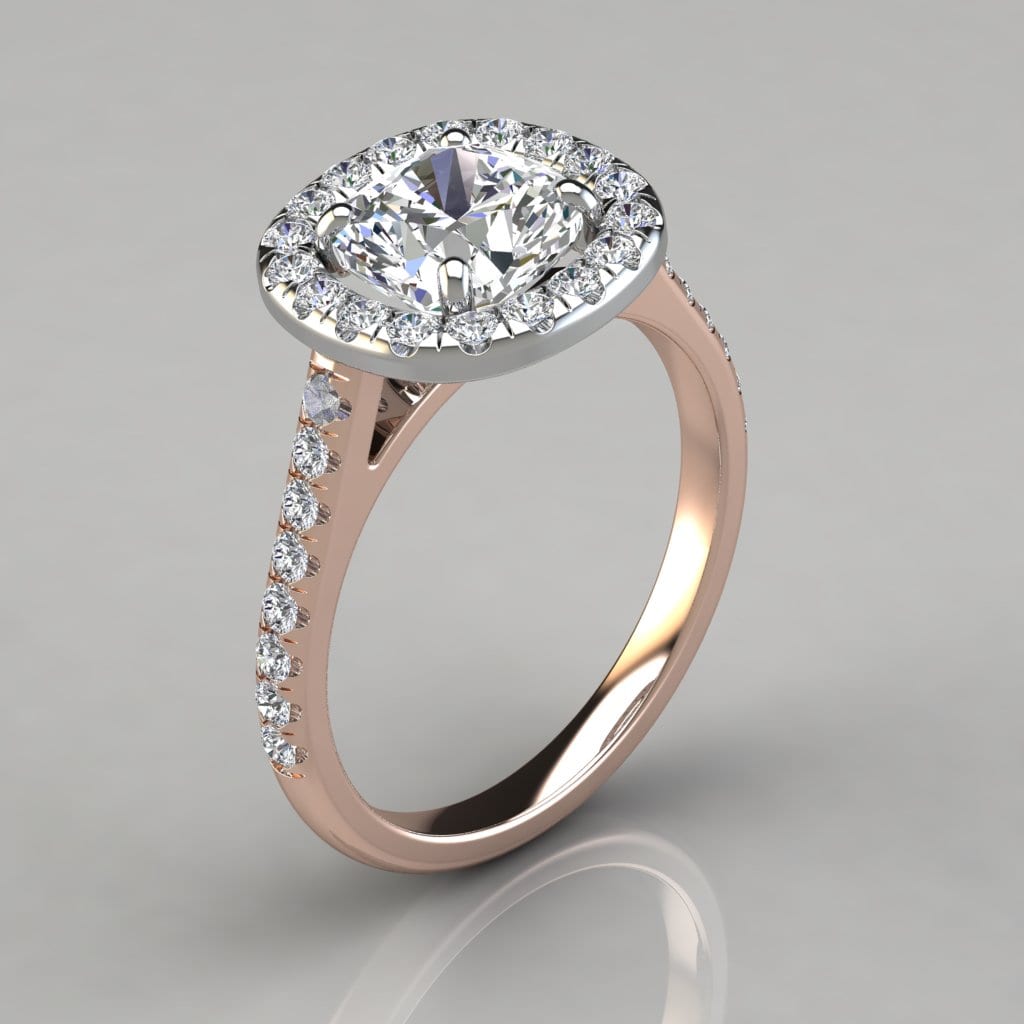 Floating Halo Cushion Cut Gold Engagement Ring Forever Moissanite
